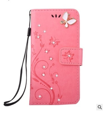 Caixa do telefone do diamante das flores de borboleta do couro do plutônio de IPHONE6S para o iPhone 8